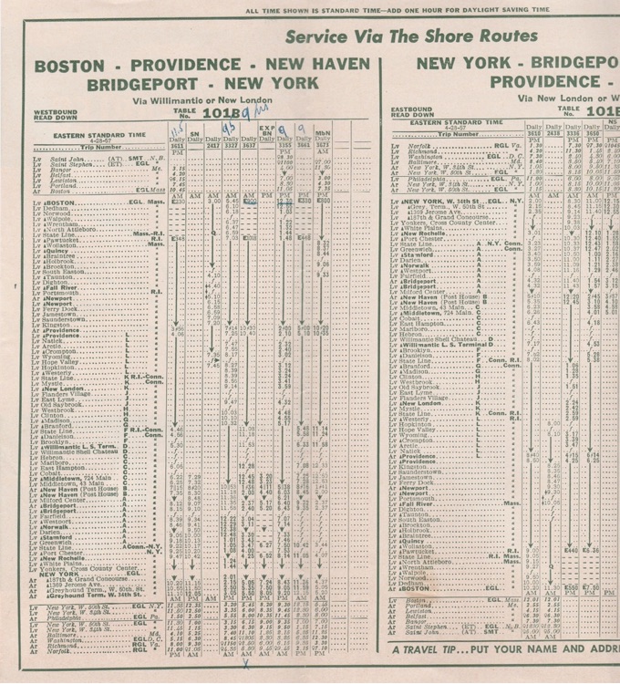1957 Eastern Greyhound Bus Schedule Time Tables | Vintage-Ephemera.com