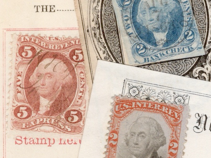 US Tax Revenue Stamps on Document Fragments