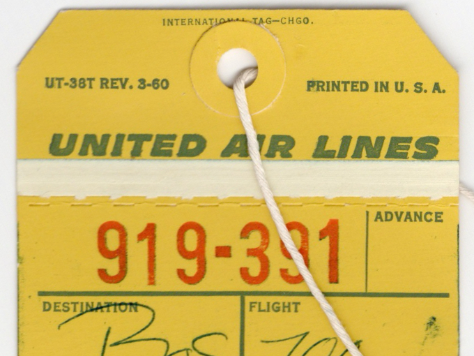1960 United Air Lines Luggage Cliam Check (Bag Tag)