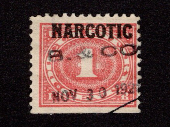 1921 NARCOTIC Overprinting on US Revenue Stamp